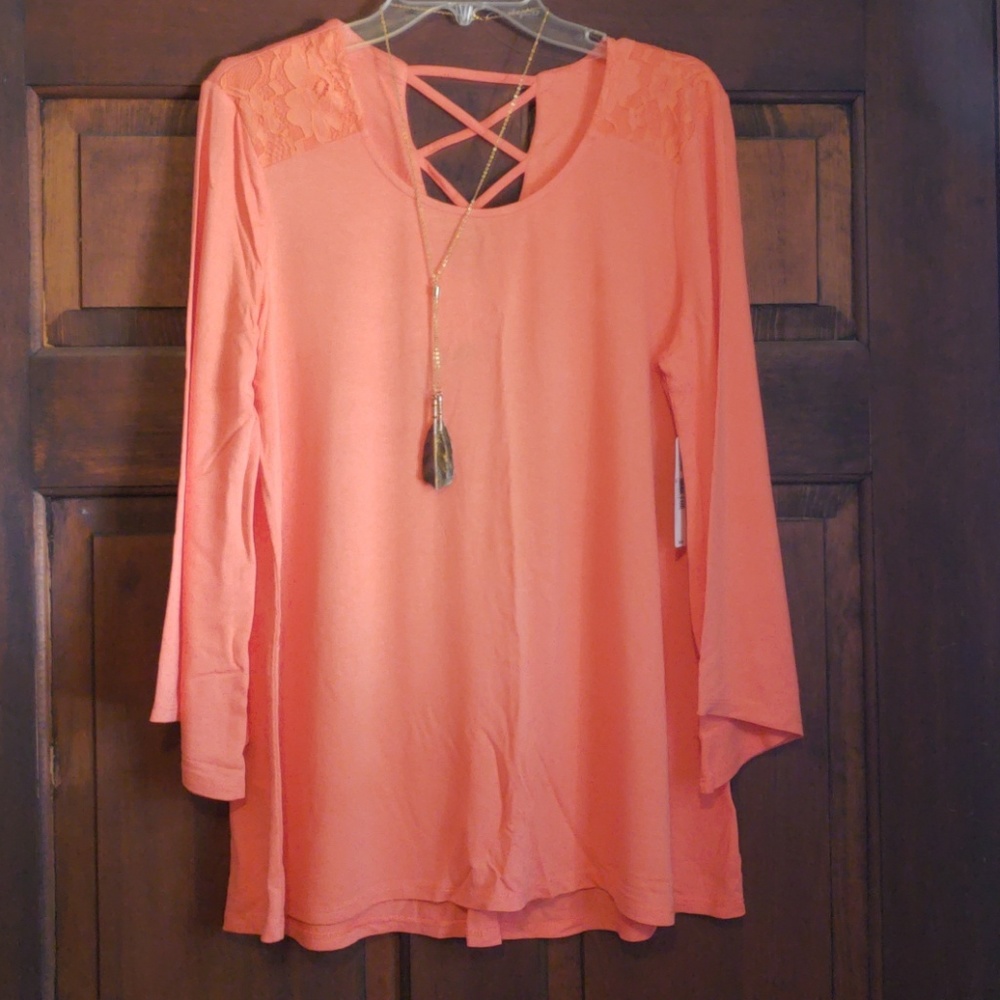 Coral top with necklace